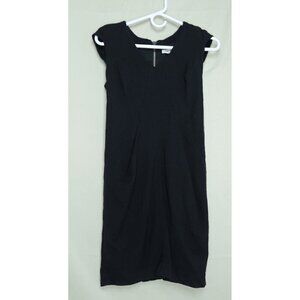 VTG Helmet Lang Sonar Drape Wool Dress Knee Length Shoulder Pads Black Women's 0